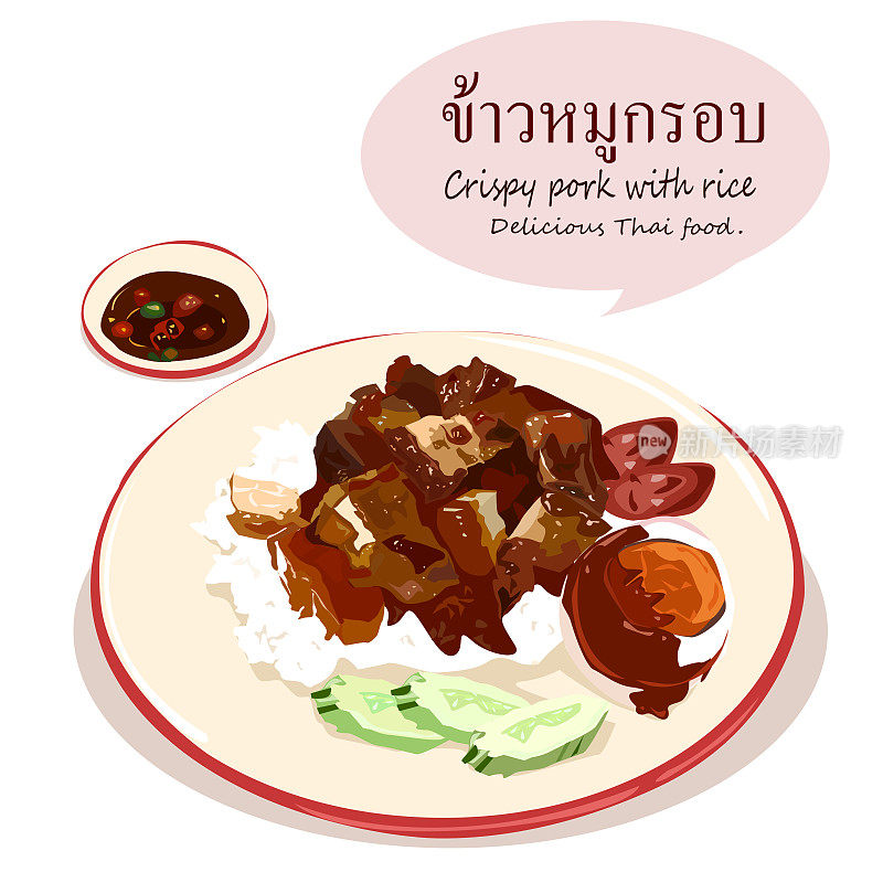 Khao Moo Grob or Crispy pork with rice delicious Thai food.